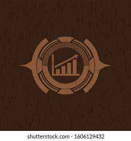 growth chart icon inside badge with wood background