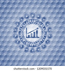 growth chart icon inside blue badge with geometric pattern.