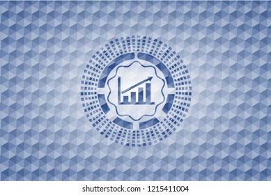 growth chart icon inside blue emblem with geometric background.