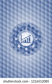 growth chart icon inside blue badge with geometric pattern.