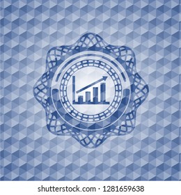 growth chart icon inside blue emblem with geometric background.