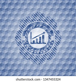 growth chart icon inside blue polygonal emblem.