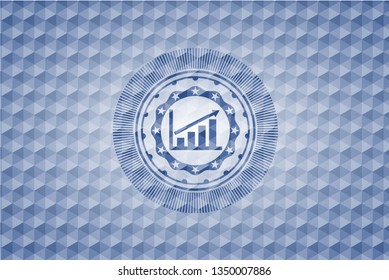 growth chart icon inside blue badge with geometric pattern.