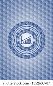 growth chart icon inside blue badge with geometric pattern.