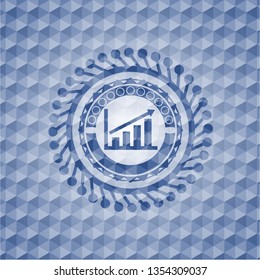 growth chart icon inside blue emblem with geometric background.