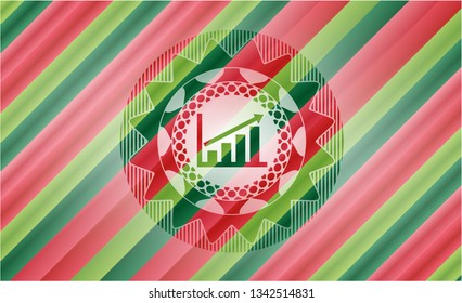 growth chart icon inside christmas badge background.