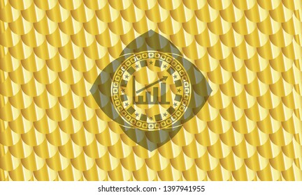 growth chart icon inside gold shiny emblem. Scales pattern. Vector Illustration. Detailed.