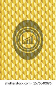 growth chart icon inside gold badge or emblem. Scales pattern. Vector Illustration. Detailed.