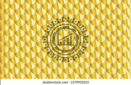 growth chart icon inside gold badge or emblem. Scales pattern. Vector Illustration. Detailed.
