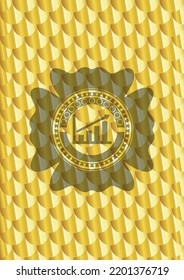 growth chart icon inside gold badge or emblem. Scales pattern. Vector Illustration. Detailed. 