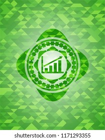 growth chart icon inside green emblem with mosaic ecological style background