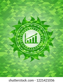 growth chart icon inside green emblem. Mosaic background