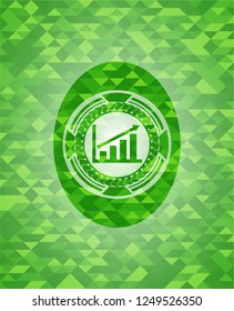 growth chart icon inside green emblem with triangle mosaic background