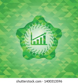 growth chart icon inside green emblem with triangle mosaic background