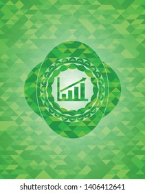 growth chart icon inside green emblem. Mosaic background