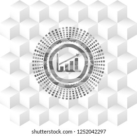 growth chart icon inside grey emblem. Vintage with geometric cube white background