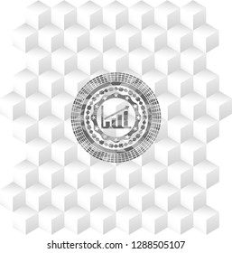 growth chart icon inside grey emblem with geometric cube white background