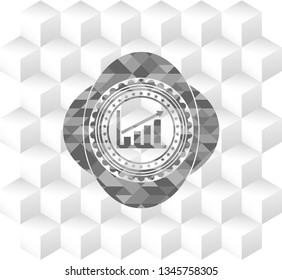 growth chart icon inside grey icon or emblem with geometric cube white background
