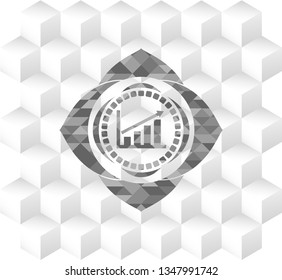 growth chart icon inside grey badge with geometric cube white background