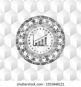 growth chart icon inside grey emblem. Vintage with geometric cube white background