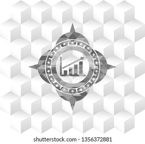 growth chart icon inside grey emblem. Retro with geometric cube white background