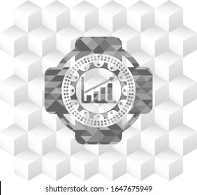 growth chart icon inside grey emblem with cube white background