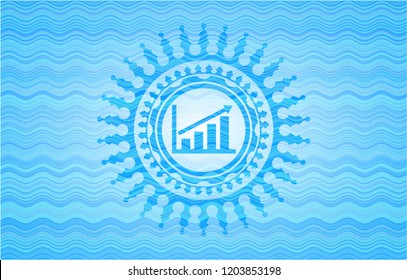 growth chart icon inside light blue water wave badge.