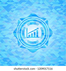 growth chart icon inside light blue emblem with triangle mosaic background