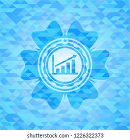 growth chart icon inside light blue emblem with triangle mosaic background