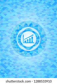 growth chart icon inside light blue emblem. Mosaic background