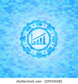 growth chart icon inside light blue emblem with mosaic ecological style background