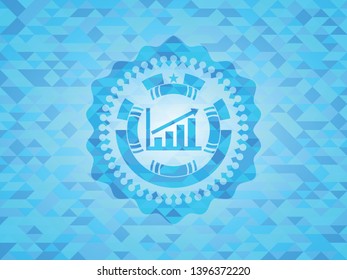 growth chart icon inside light blue emblem with mosaic ecological style background