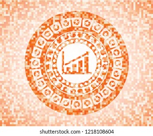growth chart icon inside orange mosaic emblem with background
