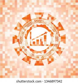 growth chart icon inside orange tile background illustration. Square geometric mosaic seamless pattern with emblem inside.