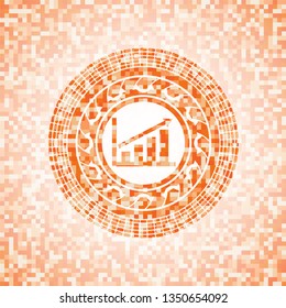 growth chart icon inside orange tile background illustration. Square geometric mosaic seamless pattern with emblem inside.