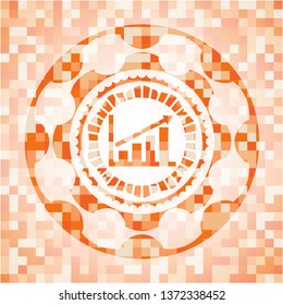 growth chart icon inside orange tile background illustration. Square geometric mosaic seamless pattern with emblem inside.