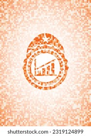 growth chart icon inside orange mosaic emblem with background. 