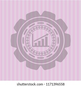 growth chart icon inside pink emblem. Retro