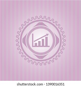 growth chart icon inside pink emblem. Retro