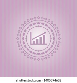 growth chart icon inside pink emblem. Retro