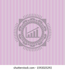 growth chart icon inside pink emblem. Vintage.