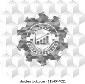 growth chart icon inside realistic grey emblem with cube white background