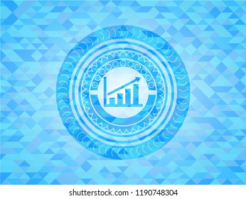 growth chart icon inside realistic sky blue mosaic emblem