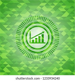 growth chart icon inside realistic green emblem. Mosaic background