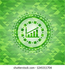 growth chart icon inside realistic green emblem. Mosaic background
