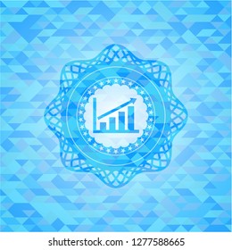 growth chart icon inside realistic light blue emblem. Mosaic background