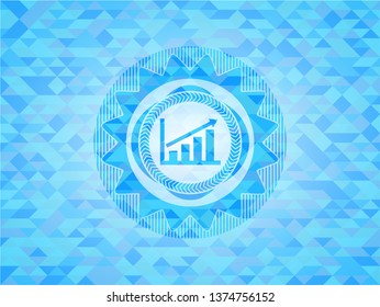 growth chart icon inside realistic light blue emblem. Mosaic background