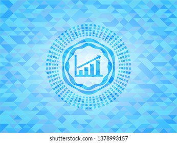 growth chart icon inside realistic light blue emblem. Mosaic background