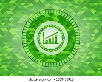 growth chart icon inside realistic green emblem. Mosaic background