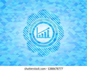 growth chart icon inside realistic light blue emblem. Mosaic background